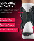 T2 Ankle Brace with rigid U-shaped shell, lightweight EVA padding, adjustable fit, suitable for men size 7-10 and women 8-11