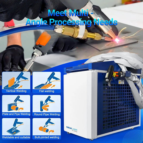 Image of 3000W Four In One Laser Welding Machine With Auto Wire Feeder 380V, showcasing welding capabilities and torch detail.