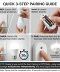 Detached Motion Sensor Light Bulb Kit With Split Design 60W Equivalent A19 LED 6000K Daylight White wall-mounted sensor and bulb pairing guide