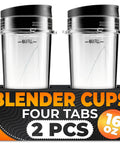 16 Oz Replacement Blender Cups With Lids Pack Of 2 For Protein Shakes Compatible With Bl770 Bl780 Bl660 Bl740 Blenders