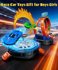 Transformable Tire Race Track Set For Kids 3 To 8 With Portable Handle Double Track Course 360 Degree Loops Two Racing Cars