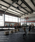 100 Inch HVLS Industrial Ceiling Fan With Quiet 90W DC Motor installed in a gym, providing ultra cool airflow for workouts.