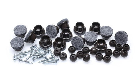 16 Pack Screw On Chair Levelers With Swivel Felt Sliders and screws displayed on white background