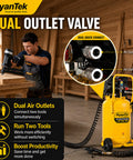 Person using 15 Gallon Air Compressor With 2 HP Twin Cylinder Vertical Tank 4.5 CFM At 90 PSI Quiet 66 dB Oil Free 125 PSI Max for woodworking