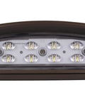 Close-up of Hardy Emergency Lighting Fixture With 90-Minute Battery Backup, bronze die-cast aluminum with polycarbonate lens