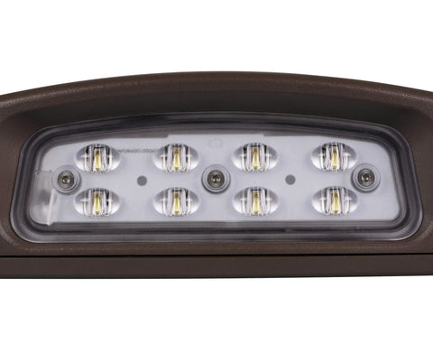Close-up of Bronze Outdoor LED Full Cutoff Emergency Wall Pack With Photocell 5000K Daylight 90 Minute NiCad Battery