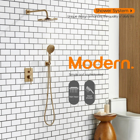 Premium Bathtub Shower Trim Kit Boasting Slick Champagne Bronze Finish And Straight Up Heavy Duty 10 Inch Rainfall Head Paired With Triple Action Handheld Spray Including Solid Brass Valve For Easy Wall Mount Setup