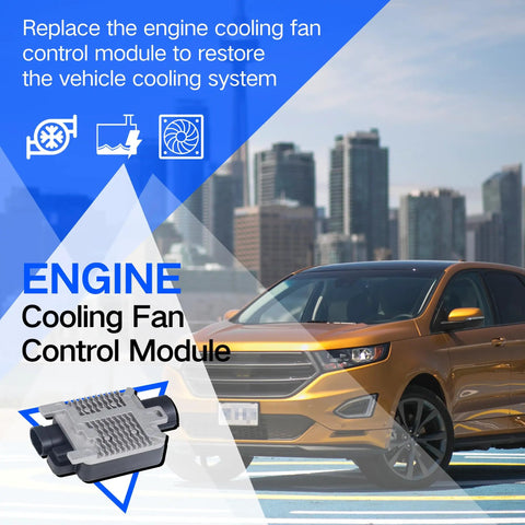 Engine Cooling Fan Control Module For Ford Flex 3.5L Edge 2.0L 3.5L 3.7L Crown Victoria 4.6L Lincoln MKX 3.5L 3.7L Town Car 4.6L Mercury Grand Marquis Direct Fit Plug And Play OE Replacement with car and city background