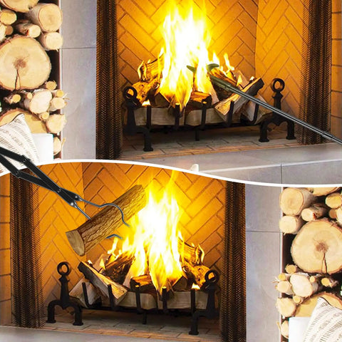Your Go To 32 Inch Fireplace Poker And 26 Inch Tongs Set For Fire Pit And Wood Stove Log Grabber Tools Flexible 150 Degree Tongs Durable Campfire Accessories For Indoor Outdoor Patio And Camping