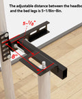 Adjustable Headboard Brackets For Metal Bed Frame Extension Kit With Heavy Duty Gear Easy Hook Up Quick Install Fits Twin Full Queen King Beds Matte Black Finish Pair showing adjustable distance measurements.