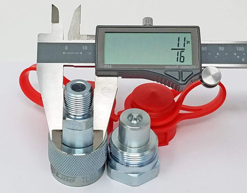Caliper measuring Heavy Duty Three Eighths NPT High Pressure Hydraulic Coupler Set, 10,000 PSI, Three Eighths Body, Industrial Grade Replacement