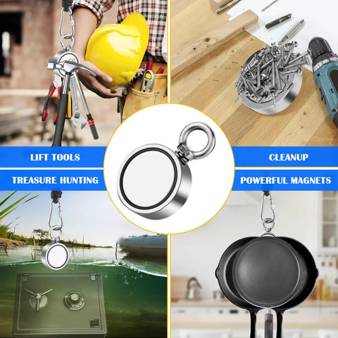 Powerful 1000LBS Double Sided Neodymium Magnet Fishing Kit with 20m Rope, lifting tools, cleaning nails, treasure hunting gear