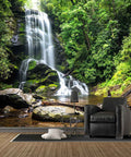 Huge 108 By 75 Inch Cascading Waterfalls In Forest Wall Mural For Bedroom Living Room And Kids Room Non Self Adhesive 5 Piece Set Large Silk Material Wallpaper Decor Easy Install In Five Sections