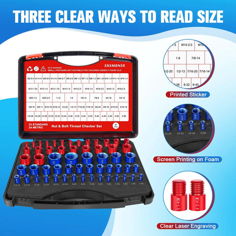 57Pcs Thread Checker Kit With 33 Standard And 24 Metric Sizes, Detachable Thread Gauge in open case showing various thread gauges.