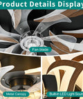AMZSTAN 35 Inch Modern Flower Ceiling Fan with Light and Remote fan blades close-up showing transparent acrylic and wood grain design.
