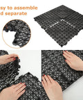 Hands assembling 12 Pack Interlocking Floor Tiles 11.8 Inch By 11.8 Inch Rubber Mats For Wet Areas Grippy No Slip Drainage Outdoor Shower