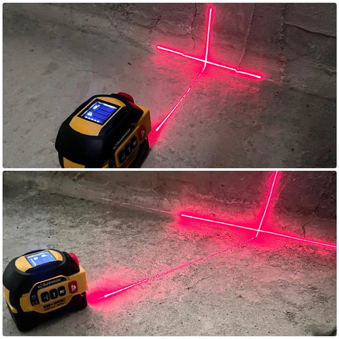 Pro Grade Laser Tape Measure With Integrated Crosshair Level 196 Ft Digital Range Finder Ip54 Waterproof Build Straight Shooting Layout Aid For No Fuss Job Site Work