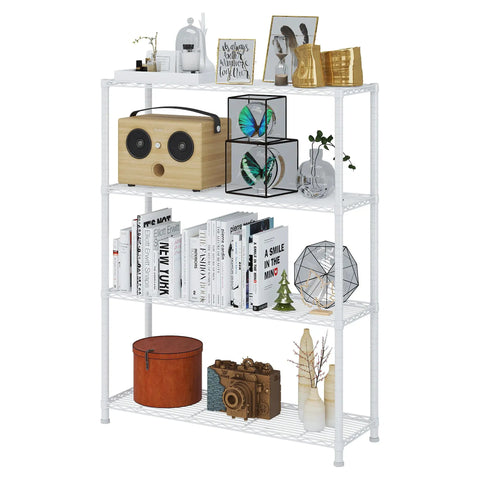 4-Tier Wire Storage Shelves Heavy Duty Metal Racks With Adjustable Shelves For Home And Garage Organization displaying decor, books