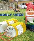 Heavy Duty 5-15P To 5-15R Extension Cord End Kit Plug And Play Replacement displayed on grass with garden gnome.