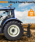 Category 1 tractor with 3 Point Quick Hitch for 3000 lbs lift capacity, showcasing beefy heavy duty steel in a farm field