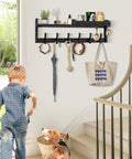 Sturdy Dope 4 In 1 Wood Coat Rack Wall Mount With Shelf 27.5 Inch Entryway Storage Organizer Key Holder Mail Organizer on wall