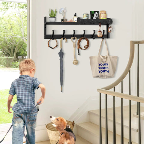 Sturdy Dope 4 In 1 Wood Coat Rack Wall Mount With Shelf 27.5 Inch Entryway Storage Organizer Key Holder Mail Organizer on wall