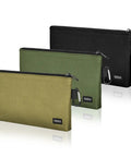 3 Pack Premium Tool Pouches With Zippers And Carabiners 10 Inch Flat Bottom Pouches For Tools Stationery And Pencils in Tan Navy Green Black