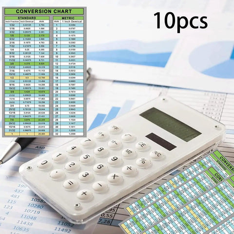 Calculator and 10 printed 20 Pack Inches To Millimeters Conversion Chart Stickers For Workshop And Garage Use Waterproof Vinyl Decals