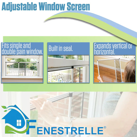 Expandable Window Screen Pack of 2 for Double Hung Windows with Flame Resistant Fiberglass Mesh, shown in installation.