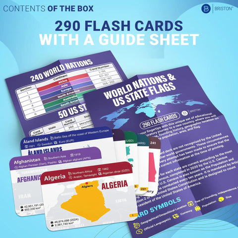 Ultimate Geography Flash Cards Set With Flags Capitals Currencies And Populations 290 Cards For Global Nations And US States shown