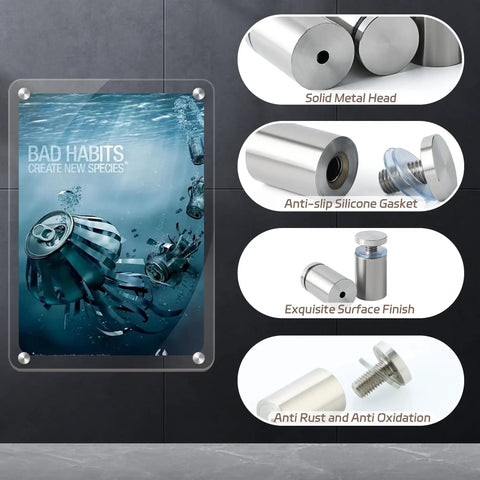 Stainless Steel Sign Standoff Screws 1 Inch By 1.38 Inch Wall Mount For Glass And Acrylic Frames Brushed Finish Pack Of 4