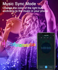 Smart A15 LED Bulbs 6W 40W Equivalent RGB Color Changing Dimmable With E26 Base app showing music sync mode in use