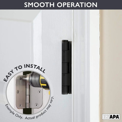 Matte Black 18 Pack Interior Door Hinges 3.5 Inch Square Corner With Six Holes And Removable Pins Heavy Duty installed on white door