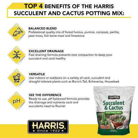 Image showing Harris brand Fast Draining Succulent And Cactus Potting Soil Mix With Added Nutrients For Healthy Roots package, 4 quarts
