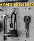 Boss Level Ultra Bright 2000 Lumen Magnetic Gooseneck Work Light hanging on pegboard with tools, featuring a hook for storage.