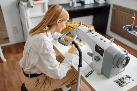 Sewing with MultiFlex LED Floor Magnifier Lamp, Ultra Wide 6 Inch Viewing Area, Pro Grade 6X Bifocal Lens, Silver Finish