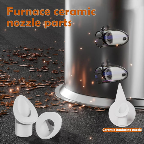 Ceramic insulating furnace nozzle set; white ceramic nozzle parts, Amazon brand, front and side views.