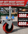 Heavy Duty 4 Pack 6 Inch Adjustable Scaffolding Caster Wheels With Roll Lock Brakes And High Rotation Swivel Design built tough, steel material with red rubber wheel.