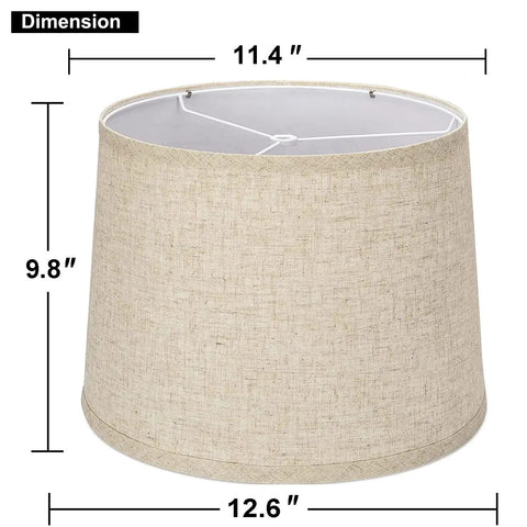 Two Pack Drum Lamp Shades Natural Beige Linen, Medium Size 11.6 In Top, 12.6 In Bottom, 9.8 In High, Spider Fitter, Hand Crafted