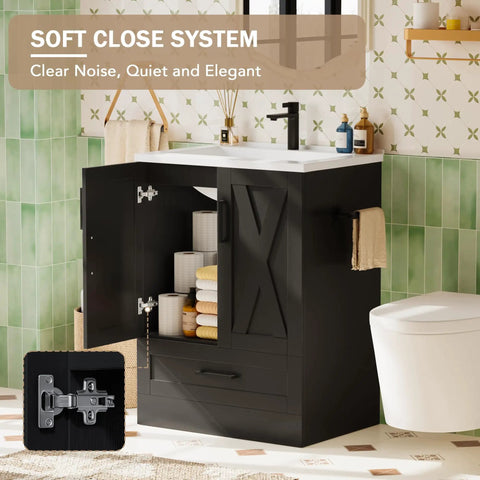 Upgrade Your Setup With This Slick 24 Inch Farmhouse Bathroom Vanity Featuring An Integrated Sink And Plenty Of Storage Cabinet Space In Sleek Matte Black For Clean Rustic Style That Hits Different