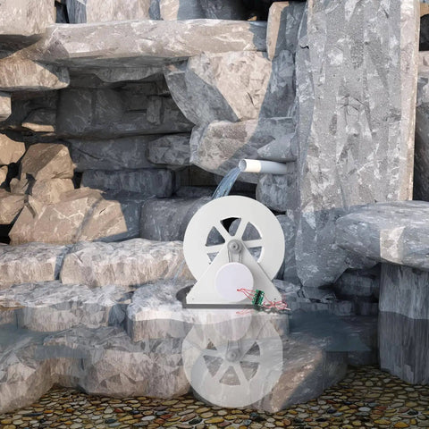 Mini 50W Low-Speed Water Turbine Generator For Off-Grid Power installed in rocky river stream, eco-friendly energy gear