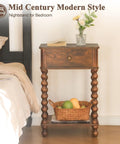 Mid Century Modern Nightstand With Drawer Rustic Walnut Finish And Spindle Wood Legs The Dope Compact Bedside End Table