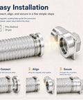 Installation steps for 90 Degree Magnetic Dryer Vent Connector Kit with Easy Clean Elbow and Magnetic Quick Connect.