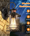 2-Pack Motion Sensor Outdoor Wall Sconces With Dusk To Dawn Photocell, Waterproof Matte Black Lantern Lights in Seeded Glass