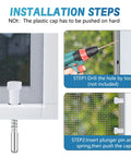 Installation steps for Twelve Pack Window Screen Plunger Latches With Aluminum Pins And White Caps One Point Five Inch Length.