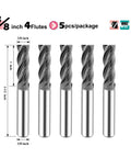 SPEED TIGER Micrograin carbide square end mills, 3/8 in shank, 4-flute, set of 5