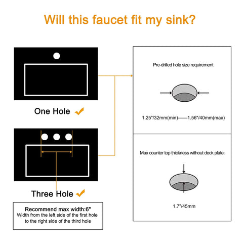 Installation diagram for Waterfall Bathroom Sink Faucet With Solid Brass Body And Glass Disk Design One Handle Single Hole Chrome Finish