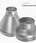 6 To 4 Inch Round Duct Reducer Male Fit Galvanized Steel Duct Increaser For Ventilation Systems Heating And Cooling Dryer Duct And Dryer Vent Hose Connector Easy Inside Duct Installation. galvanized steel duct reducer shown in two angles