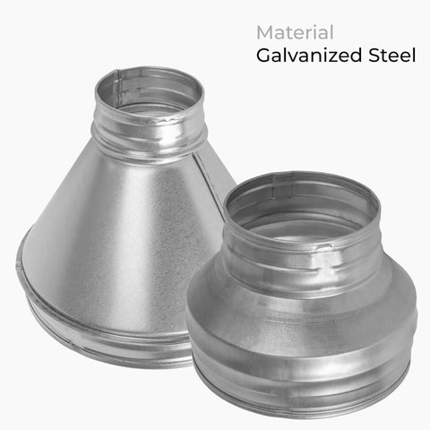 6 To 4 Inch Round Duct Reducer Male Fit Galvanized Steel Duct Increaser For Ventilation Systems Heating And Cooling Dryer Duct And Dryer Vent Hose Connector Easy Inside Duct Installation. galvanized steel duct reducer shown in two angles