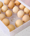 Close-up of Two Tier Stackable Egg Organizer for Fridge Clear Plastic Egg Storage Bin Holds Up to 60 Eggs Drawer Design Moisture Proof
